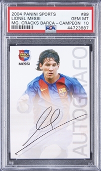 2004-05 Panini Sports Mega Cracks Barca Campeon "Autografo" #89 Lionel Messi Rookie Card - PSA GEM MT 10